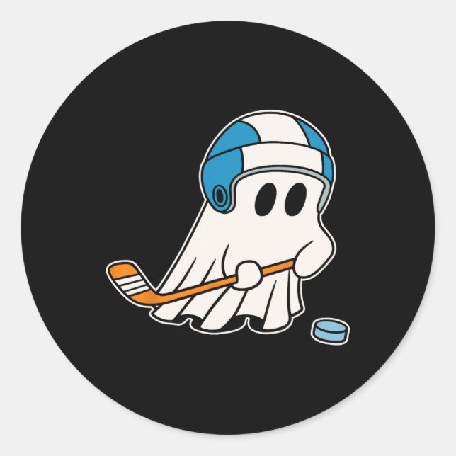 Funny Hockey Ghost Playing Hockey Liebhaber Hallow Runder Aufkleber (Vorderseite)
