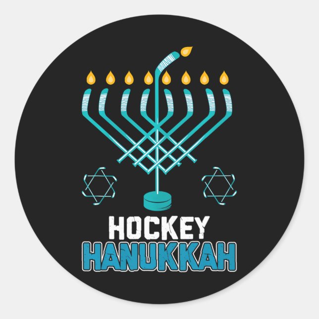 Funny Hockey Hanukkah Menorah Jüdisches Festival Runder Aufkleber (Vorderseite)