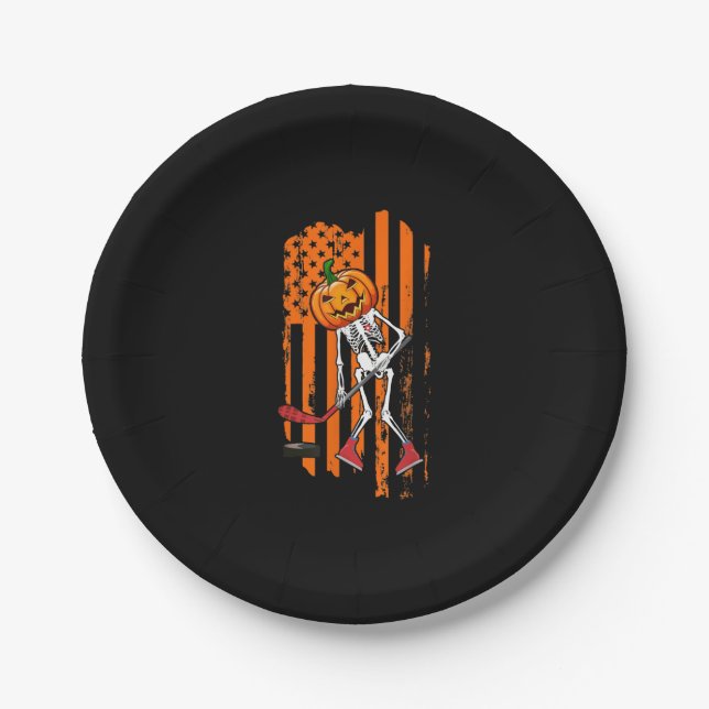 Funny Hockey Spieler Fan Geschenk Skelett Hallowee Pappteller (Vorderseite)