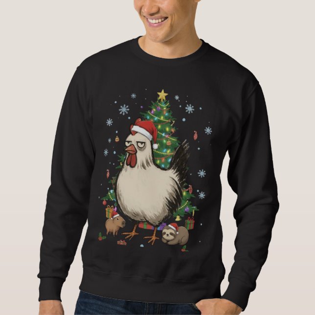 Funny Holiday Chicken with Capybara & Sloth  Sweatshirt (Vorderseite)