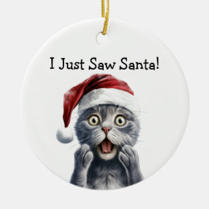 Funny Holiday Feline Cat Keramik Ornament