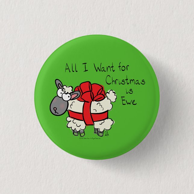 Funny Holiday Niedliche Schafe Weihnachten Cartoon Button (Vorderseite)
