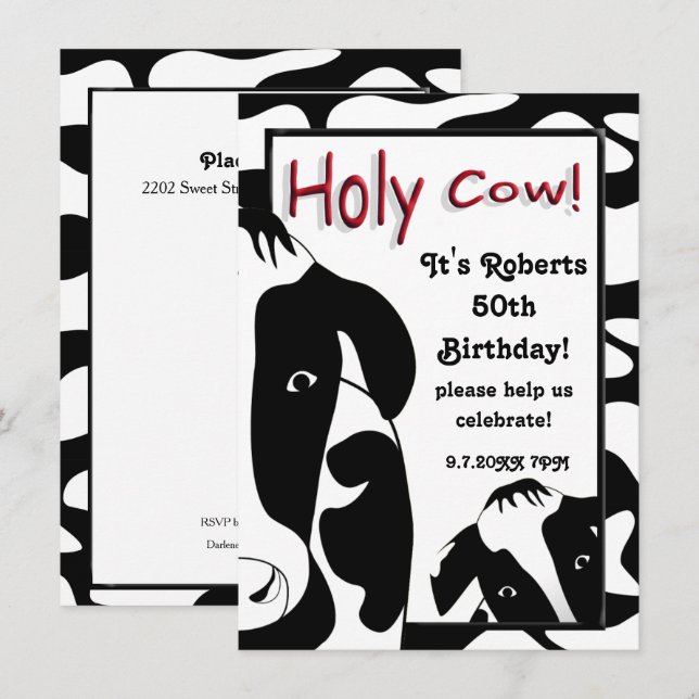 Funny Holy Cow 50th Birthday Party Invitation (Devant / Derrière)