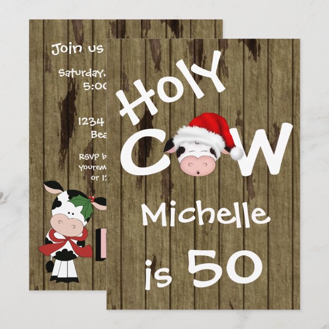 Funny Holy Cow 50th Christmas Birthday Invitation (Devant / Derrière)