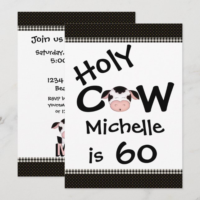 Funny Holy Cow 60th Birthday Party Invitation (Devant / Derrière)