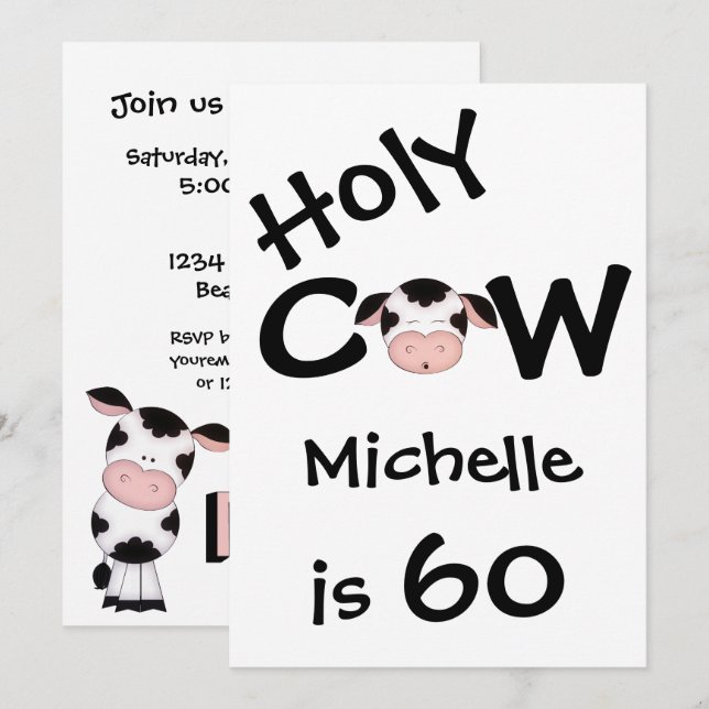 Funny Holy Cow 60th Birthday Party Invitation (Devant / Derrière)