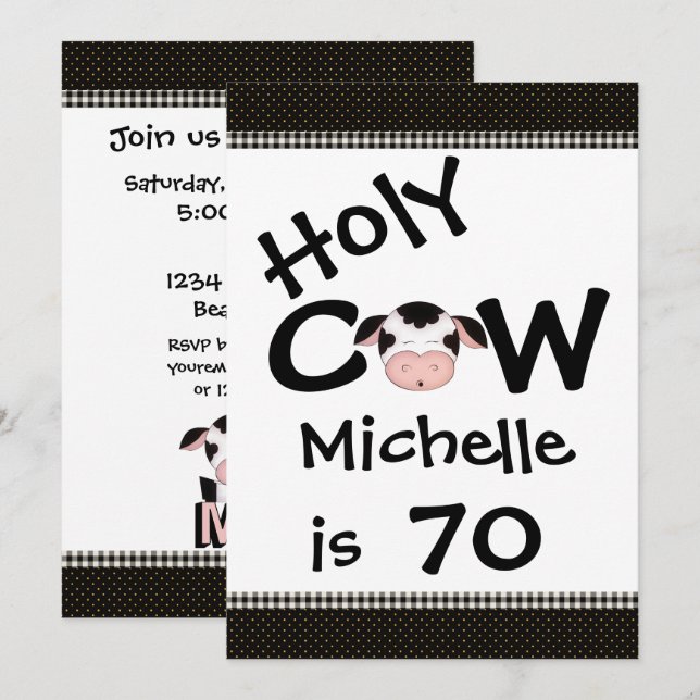 Funny Holy Cow 70th Birthday Party Invitation (Devant / Derrière)