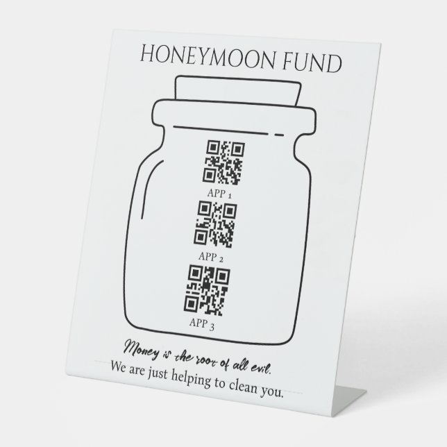Funny Honeymoon Fond QR Code Digital Tipp Jar Sockelschild (Vorderseite)