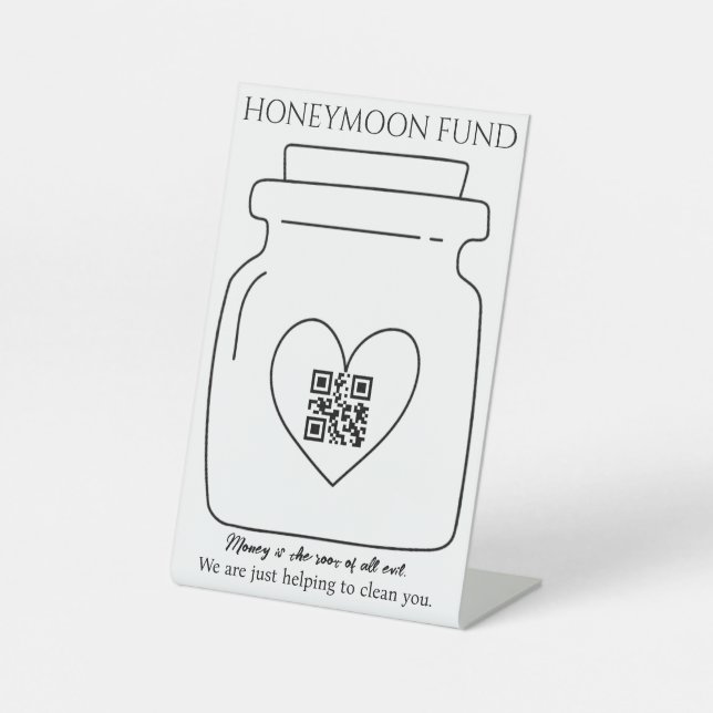 Funny Honeymoon Fond QR Code Digital Tipp Jar Sockelschild (Vorderseite)
