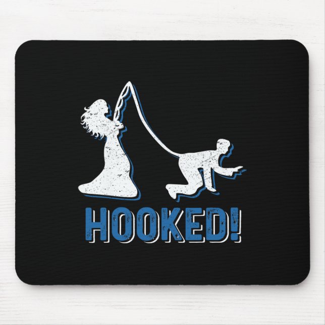 Funny Hooked Bride Groom Neue Ehe Fischen Liebe Mousepad (Vorne)