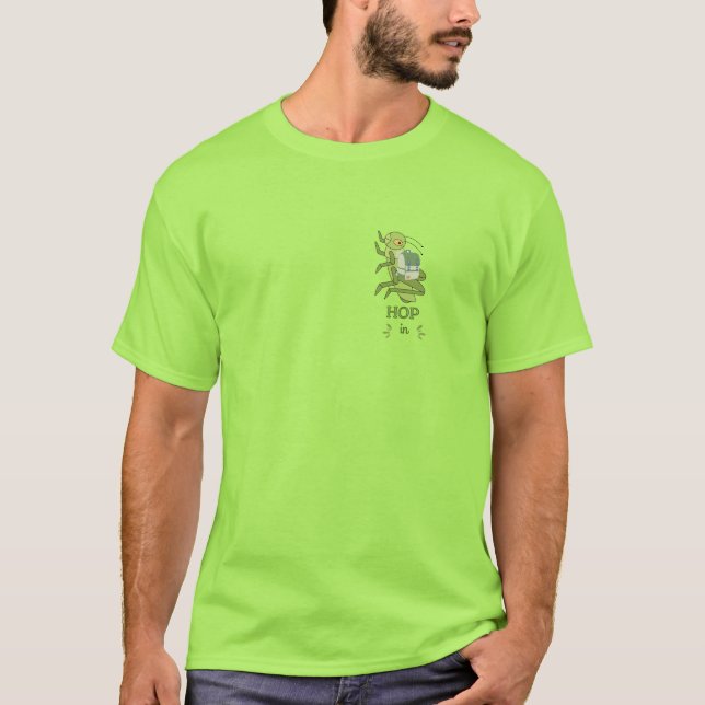 Funny "HOP II" Grasshopper Adventure T-Shirt – Per (Vorderseite)