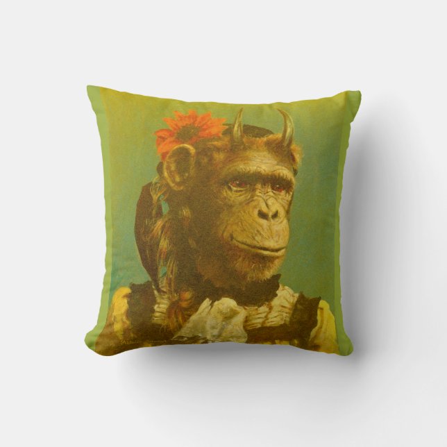 Funny Horned Chimp Throw Cushion Kissen (Vorderseite)