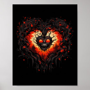 Funny Horror Ghost Red Heart Skull Creepy Hallowee Poster
