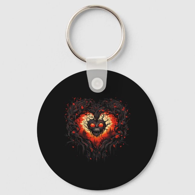 Funny Horror Ghost Red Heart Skull Creepy Hallowee Schlüsselanhänger (Vorderseite)