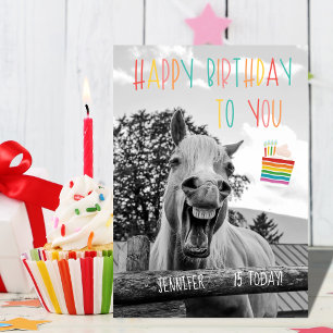 Funny Horse carte d'anniversaire avec nom et âge