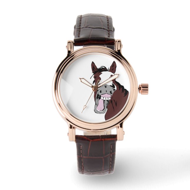 Funny Horse Laughing Cartoon Armbanduhr (Vorderseite)