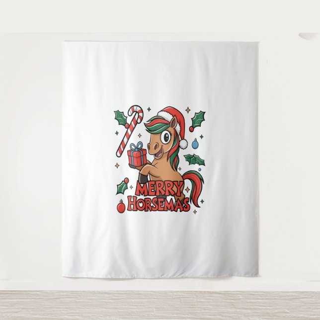 Funny Horse Merry Horsemas Wandteppich (Vorderseite)