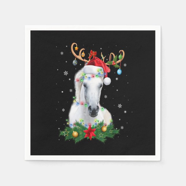 Funny Horse Reindeer Antlers Lights Ornament Chris Serviette (Vorderseite)