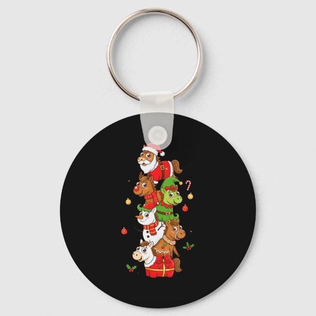 Funny Horse Santa Elf Snowman Christmas Womens Men Schlüsselanhänger (Vorderseite)