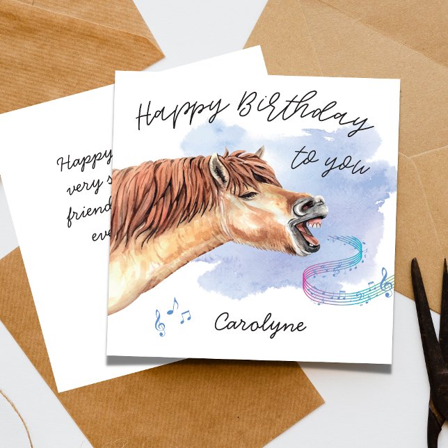 Funny Horse Singing Happy Birthday Card mit Name Karte (Funny Horse singing Happy Birthday, Card with Name)