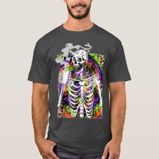 Funny Hot Coffee Skeleton Drink Gefärbte Krawatte T-Shirt