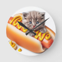 Funny Hot Dog Cat Wall Clock - Cute and Whimsical