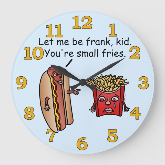 Funny Hot Dog French Fries Food Pun Große Wanduhr (Vorderseite)