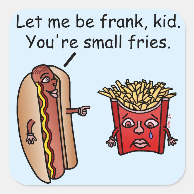Funny Hot Dog French Fries Food Pun Quadratischer Aufkleber (Vorderseite)