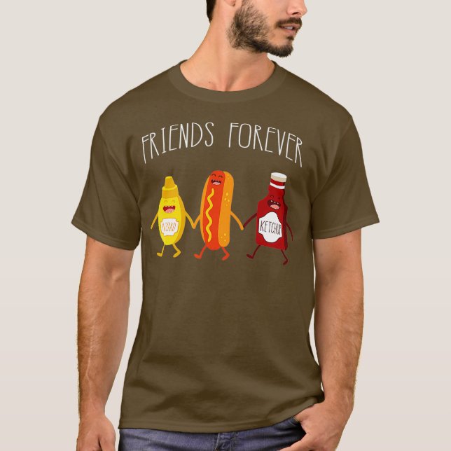Funny Hot Dog Mustard Ketchup Friends Forever T-Shirt (Vorderseite)