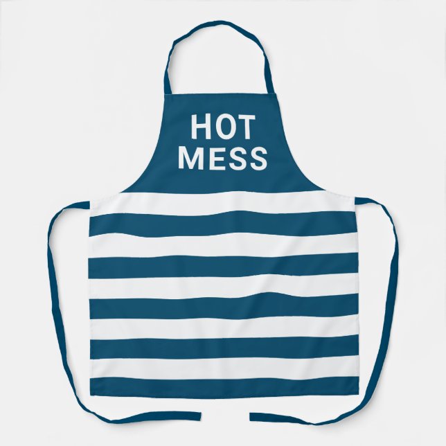 Funny Hot Mess Navy Blaue Streifen Backen  Schürze (Vorderseite)