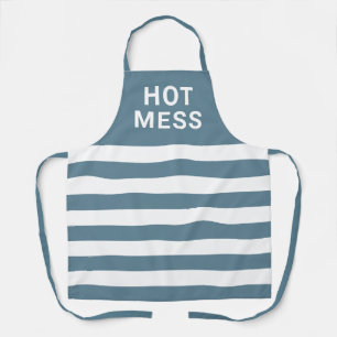 Funny Hot Mess Zitat Blau Weiße Strickküche Schürze