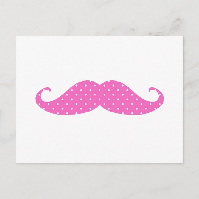 Funny Hot Pink Girly Polka Dots Mustache Postkarte (Vorderseite)