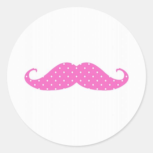 Funny Hot Pink Girly Polka Dots Mustache Runder Aufkleber (Vorderseite)