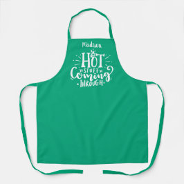 Funny Hot Stuff Typografy Dark Green Schürze