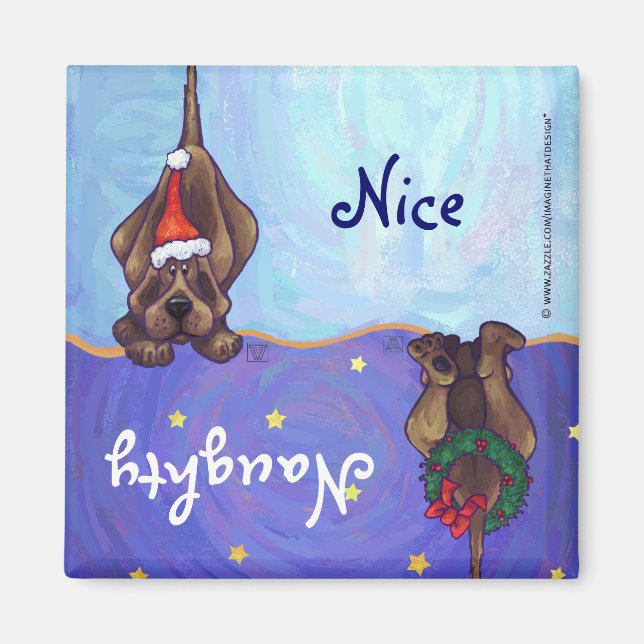 Funny Hound Dog Naughty Nice Holiday Magnet (Devant)