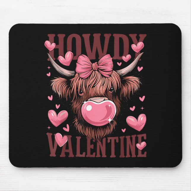 Funny Howdy Valentine Highland Cow Valentine’s Day Mousepad (Vorne)