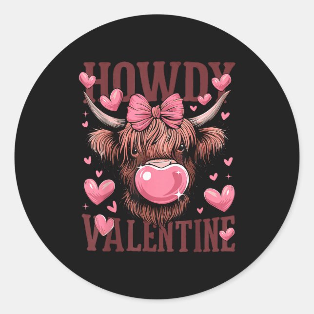 Funny Howdy Valentine Highland Cow Valentine’s Day Runder Aufkleber (Vorderseite)