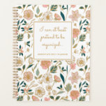 Funny Hübsch Gold Floral Pattern Name White Planne Planer<br><div class="desc">Dieser Planer, obwohl schön, enthält humorvollen Text, der liest: "Ich kann zumindest so tun, als sei er organisiert... " Der Hintergrund weist ein wunderschönes Blumenmuster in Rosa, aquamarin, dunkel, mint, gold, grün und weiß auf. Eine Textvorlage ist für die Personalisierung inbegriffen und ist somit ein perfektes Geschenk! Ideal für jemanden,...</div>