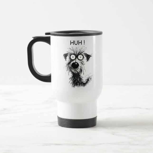 Funny HUH! Hunde Sketch Travel Mug for Pet Lovers Reisebecher (Links)