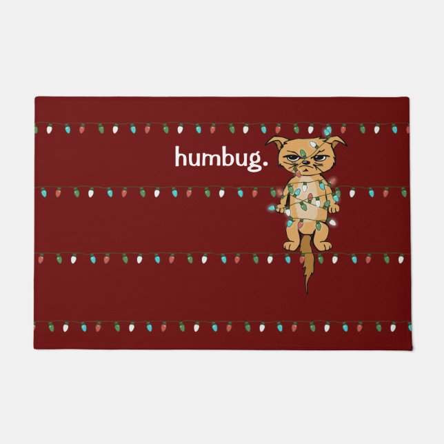 Funny Humbug Tangled Grumpy Xmas Cat Berry Holiday Fußmatte (Vorderseite)