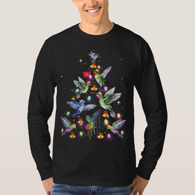 Funny Hummingbird Christmas Tree T-Shirt (Vorderseite)