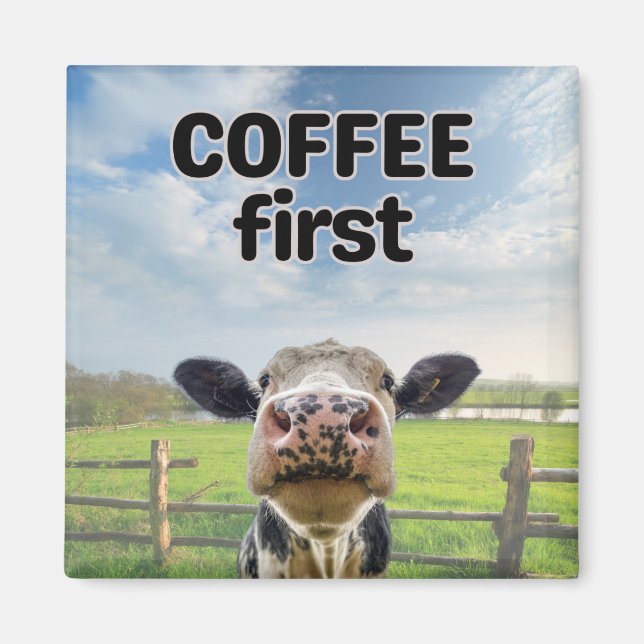 Funny Humour Coffee First Cow Magnet (Vorne)