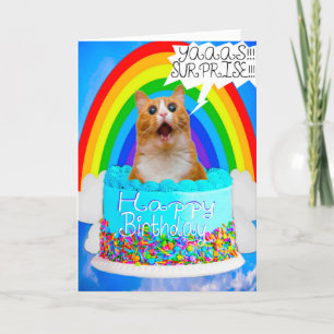 Funny Humour Crazy Cat Surprise Carte d'anniversai
