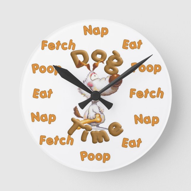 Funny Humour Dog Time Wall Clock Runde Wanduhr (Vorderseite)