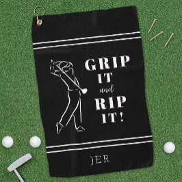 Funny Humour Golf Grip It Rip Mens Black Custom Golfhandtuch