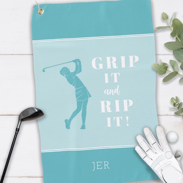 Funny Humour Golf Grip Rip Frauen Aquamarin Custom Golfhandtuch (Von Creator hochgeladen)