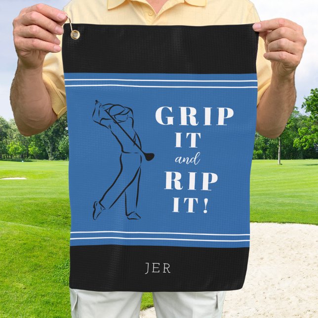 Funny Humour Golf Grip Rip Mens Royal Blue Black Golfhandtuch (Von Creator hochgeladen)