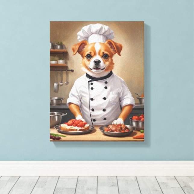 Funny Hund Koch Kochen Essen Niedliche Haustiere Leinwanddruck (Insitu (Holzboden))