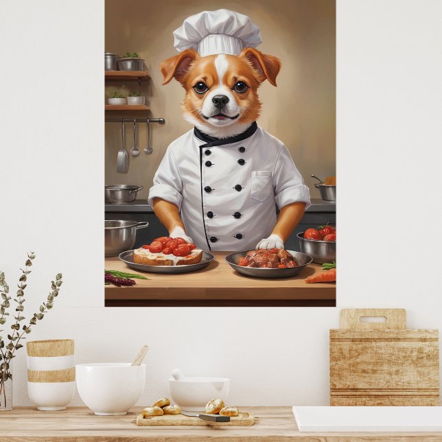 Funny Hund Koch Kochen Essen Niedliche Haustiere Poster (Küche)
