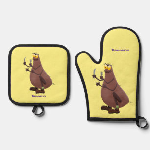 Funny hungrig hässlich flehe Cartoon Ofenhandschuh & Topflappen-Set